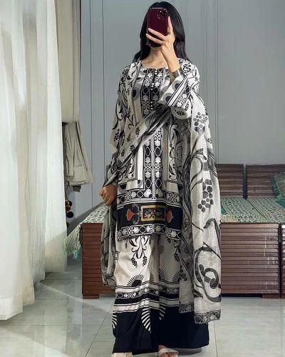 Hand Crafted Real Pic Attach M TO XXL Size Three Piece Salwar Kameez For Women