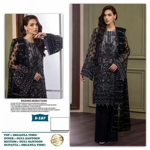 Organza Embroidered Party Wear Designer Readymade Salwar Suit At Wholesale Rate