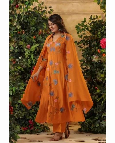 Real Image Shown Pure Viscose Chanderi Silk Fabric Light Weight Salwar Kameez For Women
