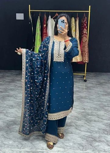 HAVY VICHITRA SILK Blue Trendly Designer Salwar Kameez
