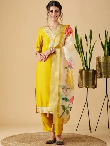 Up Coming Festive Special Yellow Color With Fancy Floral Printed Ethnic Wear Suit