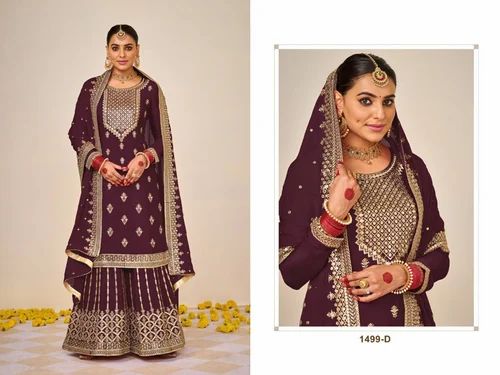 Heavy Faux Georgette with Embroidery Work Fancy Work & Foil Pepper Work Sharara Set