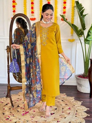 Marraige Function Bride Special Viscose Chanderi Silk Stitch Dress With Dupatta Set