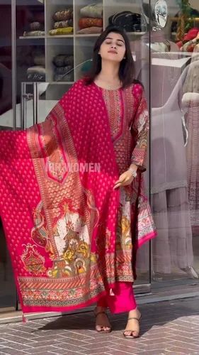 Ready Made Bright Color Pure Soft Muslin Fabric Designer Salwar Suit At Low Budget