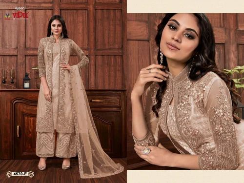 Ready To Stock Ladies Special Festive Wear Net Fabric Three Piece Salwar Suit For Sale