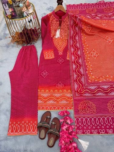 Pink Ladies Silk Suit, Stitched