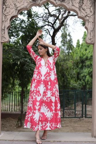 Ikkat Cotton Anarkali Kurti, Size: XL