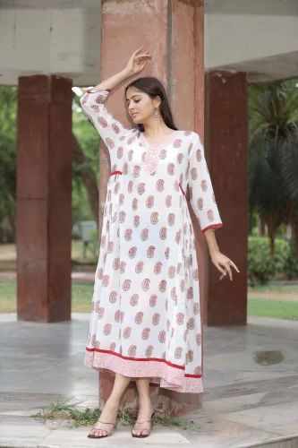 Designer Anarkali Cotton Kurti, Size: XL