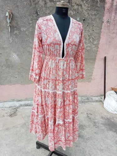FREE SIZE Ladies V Neck Cotton Kurtis, Printed