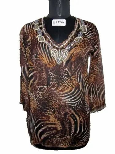 Straight Woman Paras Fashion Chiffon Printed Kurti, Wash Care: Handwash