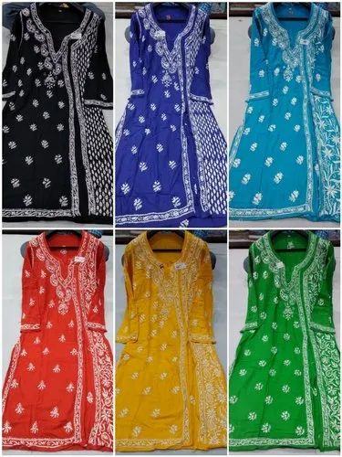 Multicolor Rayon Embroidered Kurtis