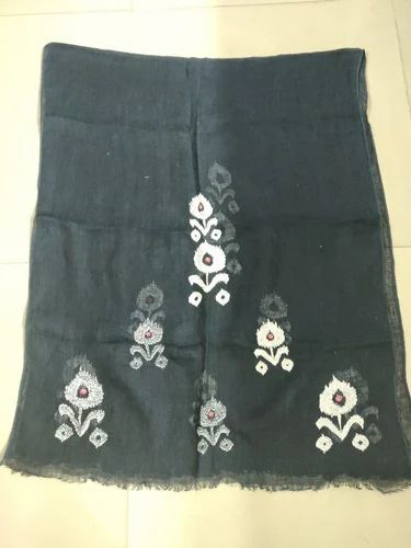 Black 310 GSM Linen Embroidered Stoles
