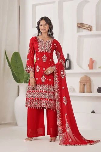 HEAVY FAUX GEORGETTE EMBROIDERY SEQUENCE WORK DESIGNER READYMADE SUIT