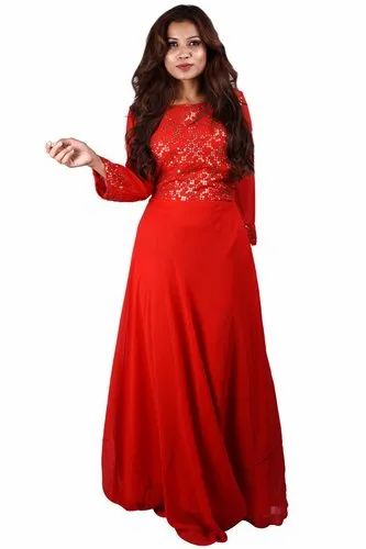 Red Georgette Sequence Work Kurti