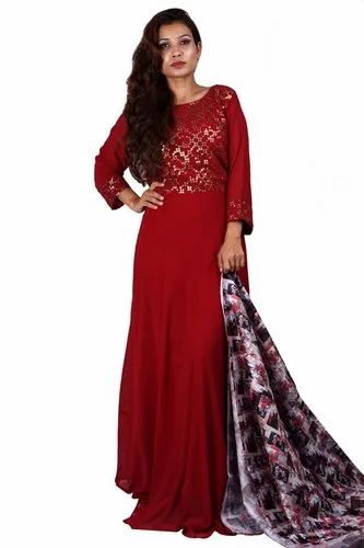 Maroon Georgette Sequence Work Kurti