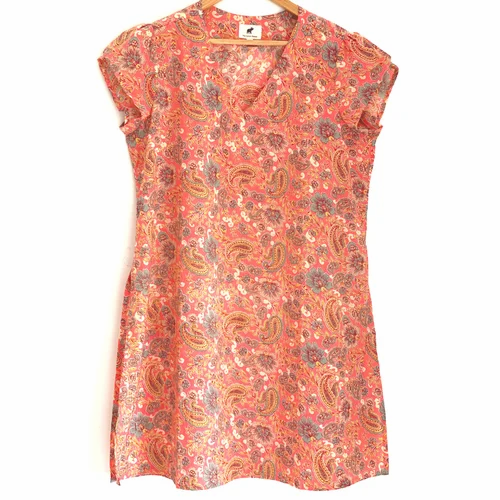 Cotton Women Tunic Peach Paisley Print Kurti