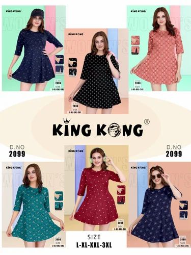 Women's Comfortable Cotton Hosiery Tunic Short Kurti Style Plus Sizes L-3XL